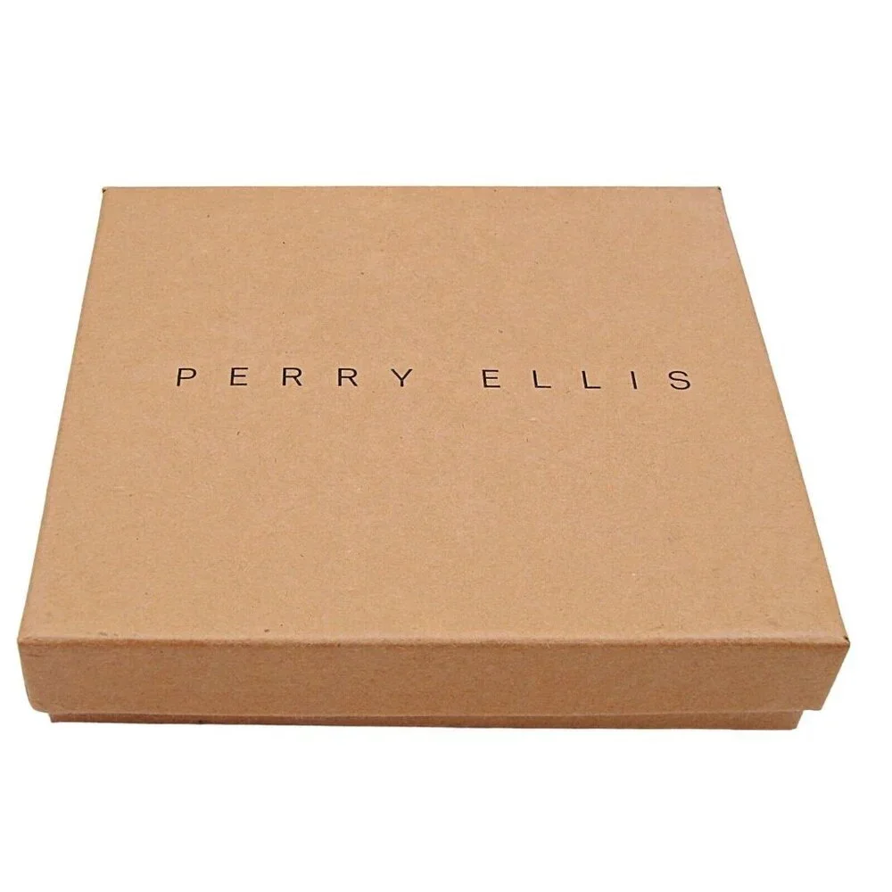 NEW Perry Ellis Brown Leather Billfold Wallet Interior Security Zipper Trifold